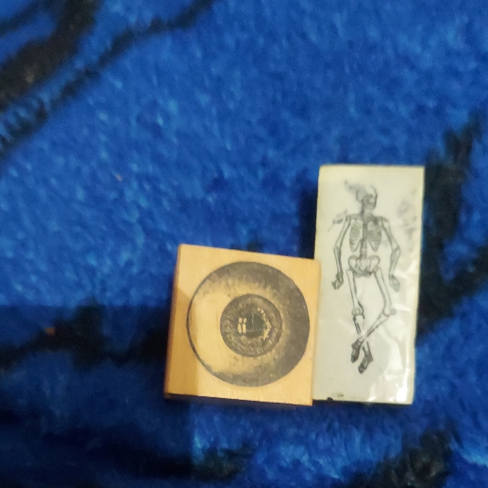 Vintage Spooky Stamps Set Of 2. Ete Ball And Skeleton